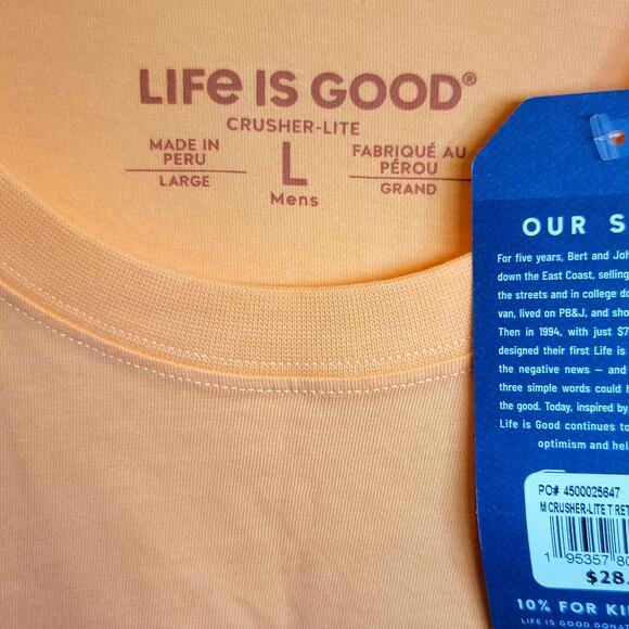 Life is Good Crusher Retro Wave Stripe Tee Shirt Mens Unisex Sz Large Orange - Picture 2 of 9
